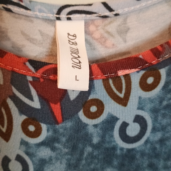 DB Moon Blue Multicolor Mandala Pattern Boho Short Sleeve Dress/Size L - Picture 9 of 11